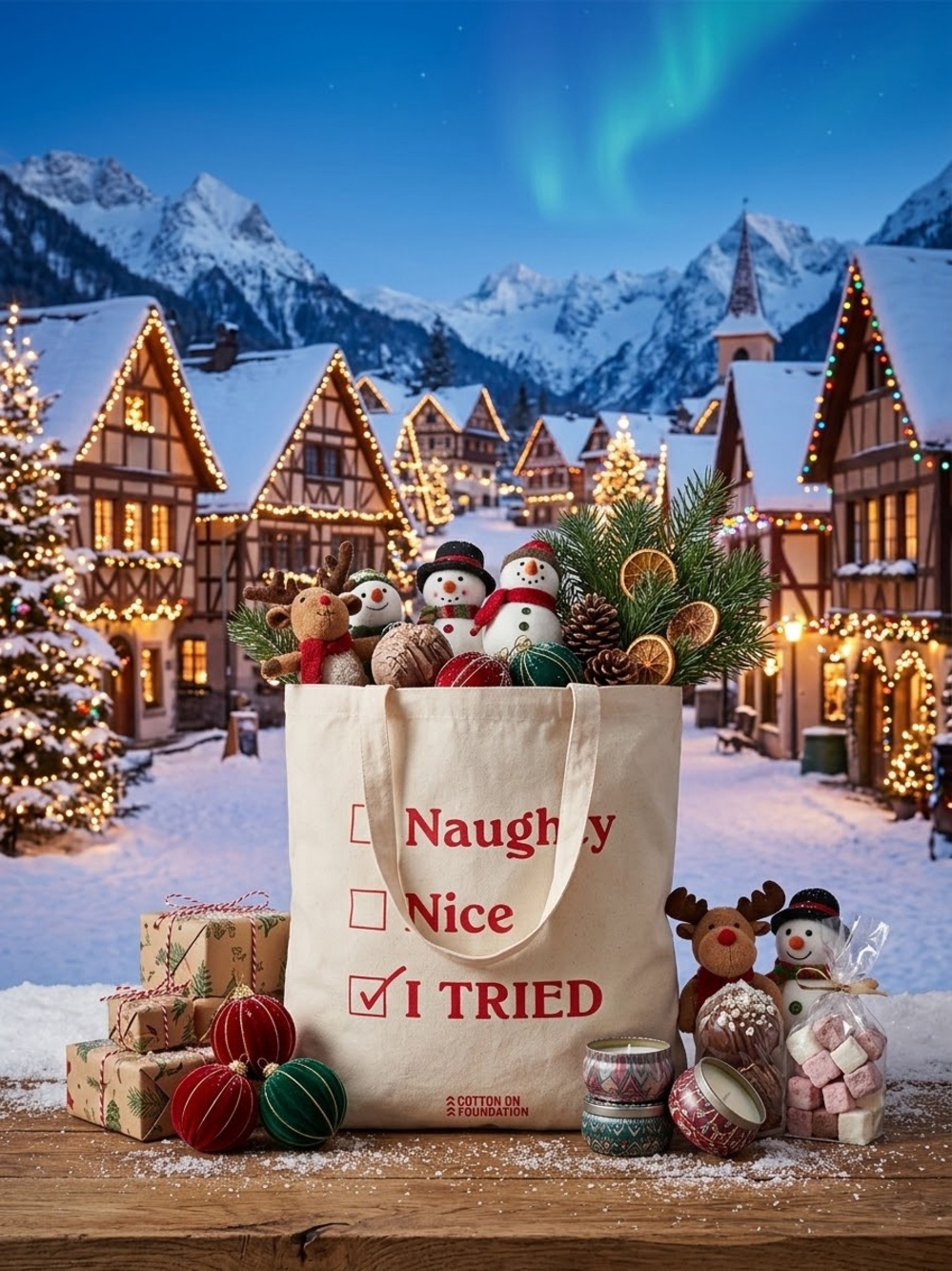 🎄 Cotton On Foundation "I Tried" Holiday Canvas Tote 🎄